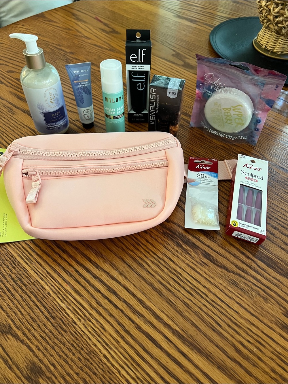 Peach Pink Belt Bag with Beauty Essentials